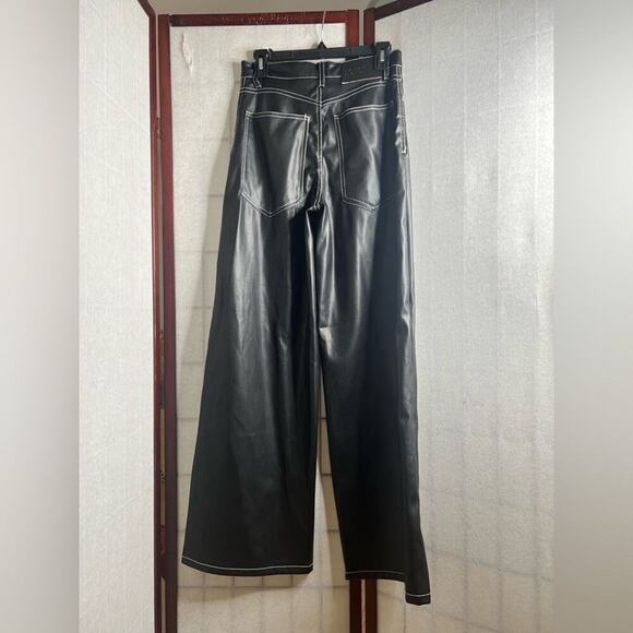 BERSHKA HIGH RISE NWT FAUX‎ LEATHER DAD PANTS WITH CONTRAST SIZE M - Picture 3 of 12